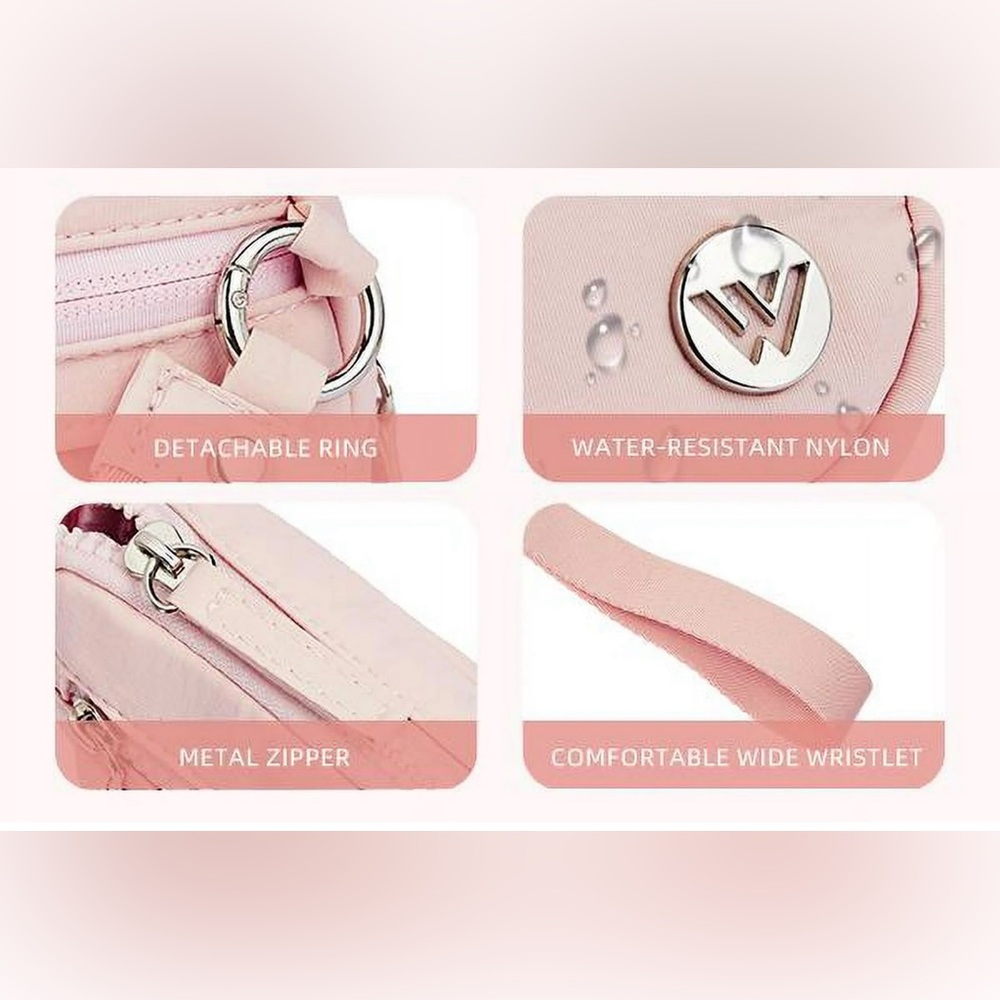 Westbronco Nylon Quilted Wristlet; Rose Pink; NWT; Multi Zipper Compartments - Picture 9 of 14